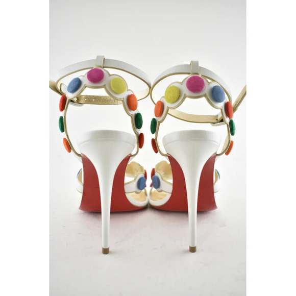 Christian Louboutin Smartissima 100 White Multi Ankle Strap Sandal Heel Pump 35 - Picture 10 of 11